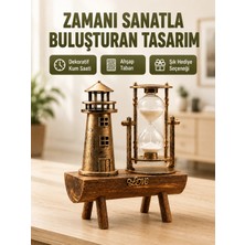 Hace Bazaar Vintage Kum Saati + Deniz Feneri Modeli – Ahşap Gövdeli Masa Üstü Dekor Yeni Nesil -Hcb