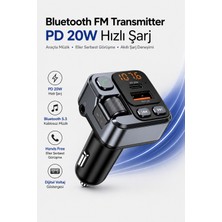 Kensa Bluetooth 5.3 Fm Transmitter Araç Çakmaklık Şarj Cihazı Pd 20W Type-C USB Hızlı Şarj Aux Eller Serbest Konuşma Dijital Voltaj Göstergeli