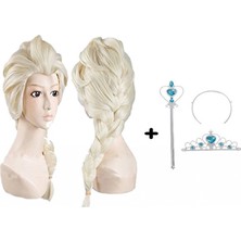 Hace Bazaar Örgülü Karlar Ülkesi Frozen Elsa Peruğu Tacı ve Sopası Çocuk Boy
