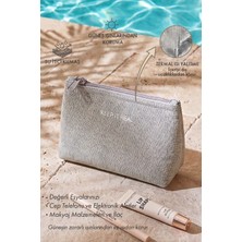 Ocean Home Textile Termal Astarlı Su Itici Leke Tutmaz Gri Renk Jüt Keten Makyaj Çantası 15 x 11 x 6 cm