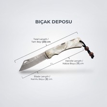 Bıçak Deposu Köprülü Özel Seri Tasarım Katlanır Çakı - Kemik Desenli Kabza ve Kordonlu Avcı Kamp Bıçağı