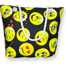 Me-Vo Emoji Desenli Büyük Boy Plaj  Çantası