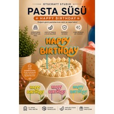 Otscraft Studio Happy Birthday Pasta Süsü 3D Baskı Renkli Doğum Günü Pasta Üstü Dekoru Cake Copper