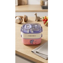 Alpa Store Fixpoint 1300 ml Double Lunch Box Paslanmaz Çelik 2 Katlı Beslenme Yemek Kabı Çatal Kaşık Yemek Kutusu Sefer Tası