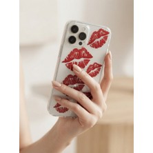 iPhone 13 Pro Max Kırmızı Dudak / Öpücük Desenli Şeffaf Telefon Kılıfı Nemere