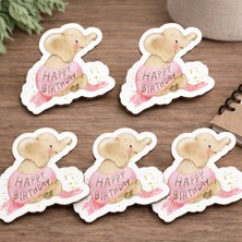 Fil Figürlü Happy Birthday Mdf Dekoratif Hediyelik – 5’li Set 5x5 cm