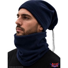 Axe Sportswear Unisex Kışlık Şapka Bere Olabilen Ipli Polar Boyunluk 2'li Set