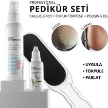 Momo Professional Profesyonel Pedikür İçin 3’lü Set, Nasır Sökücü Sprey  125 ml, Topuk Törpüsü 100/180 Grid, Parlatıcı Yağ 30 ml