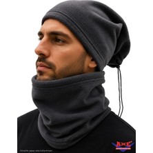 Axe Sportswear Unisex Kışlık Şapka Bere Olabilen Ipli Polar Boyunluk 2'li Set