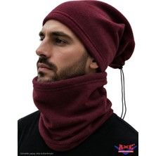 Axe Sportswear Unisex Kışlık Şapka Bere Olabilen Ipli Polar Boyunluk 2'li Set