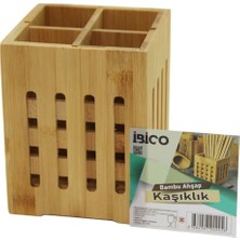 Hace Bazaar 4 Bölmeli  Büyük - Pencereli  KARE=11X11CM  Ahşap Bambu Kaşıklık Organizer (4887)
