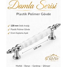 Rene Home Damla Lüks Polimer Mobilya Kulpu 128 mm (Beyaz-Krom) Mutfak Dolabı Çekmece Vestiyer Kulpu