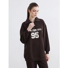 Lc Waikiki Yeni Sezon New York Baskılı Kadın Kalın Sweatshirt Tunik