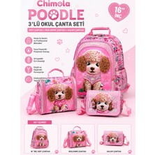 Chimola Poodle 3'lü Okul Çanta Seti | 16" Sırt Çantası + Beslenme Çantası + Kalem Çantası