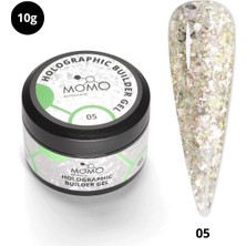 Momo Professional Holographic Builder Gel, Nail Art için Protez Tırnak Jeli No.05, Glitter Yeşil Simli, 10 gr