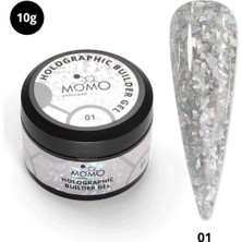 Momo Professional Holographic Builder Gel, Nail Art için Protez Tırnak Jeli No.01, Glitter Gümüş Simli, 10 gr