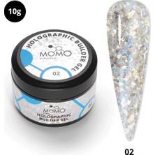 Momo Professional Holographic Builder Gel, Nail Art için Protez Tırnak Jeli No.02, Glitter Mavi Simli, 10 gr