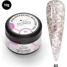 Momo Professional Holographic Builder Gel, Nail Art için Protez Tırnak Jeli No.03, Glitter Pembe Simli, 10 gr
