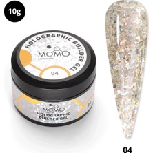 Momo Professional Holographic Builder Gel, Nail Art için Protez Tırnak Jeli No.04, Glitter Sarı Simli, 10 gr