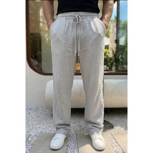 Livio Ferri Balve %100 Pamuk Baggy Müslin Kumaş Erkek Pantolon Bağcıklı Lastikli Bel Yazlık Pantolon