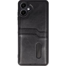Bezos Galaxy A06 Kılıf Sara Kartvizitli Deri Kılıf - Siyah