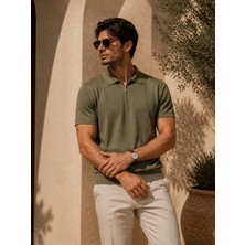 Adam & Eve Fashion Erkek Beyaz Siyah Yeşil Krem Fermuarlı Polo Yaka Kısa Kollu Dokulu Örme Tişört