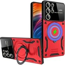 Bezos Galaxy S24 Ultra Kılıf Joy Lens Standlı Kapak - Kırmızı