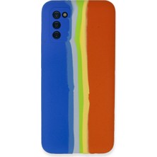 Bezos Galaxy A03S Kılıf Ebruli Lansman Silikon - Mavi-Turuncu