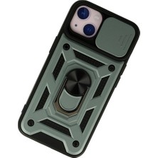 Bezos iPhone 13 Kılıf Pars Lens Yüzüklü Silikon - Yeşil