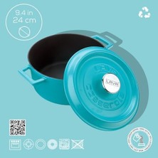 Alkar Store Metal Spring Serisi - Döküm Tencere, Yuvarlak, 24 Cm, Mat Emaye, Parlak Siyah Taban, Kırmızı
