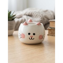 Alkar Store Sevimli Kedi Kupa 3D Kabartmalı El Yapımı Krem Parlak Kupa - El Işçiliği 3D Hediyelik Kupa