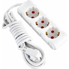 Alkar Store 3lü 5 Metre Kablolu Topraklı Grup Priz, 16A 250V, Üçlü Uzatma Kablosu Beyaz Renk