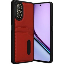 Motto Ticaret Newface Realme 12 Lite Kılıf Sara Kartvizitli Deri Kılıf - Kırmızı