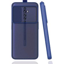 Alkar Store Oppo Reno 2z ile Uyumlu Kılıf Slayt Sürgülü Arkası Buzlu Lensi Kapak - Lacivert