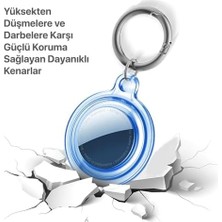 Alkar Store Airtag Için Su Geçirmez Ultra Şeffaf Görünümlü Silikon Kılıf ve Anahtarlık (Mavi)