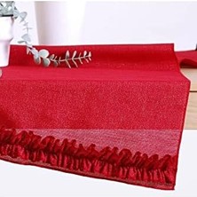 Alkar Store Simli Keten Runner Kırmızı Fırfırlı 45X150