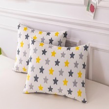 Alkar Store Ezgi Desenli Pamuklu Renkli Yıldız Desen Yastık Kılıfı, 2 Adet, 50 x 70 Cm, Sarı