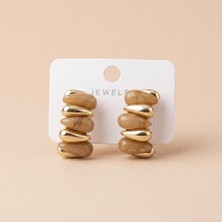 Jewelry Vıp Seri 316L Çelik Gold Renk Karamel Desenli Küpe 3 cm