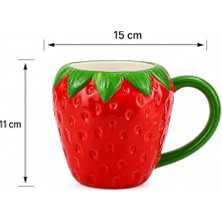 Alkar Store Çilek Tasarım Seramik Kupa Bardak, Büyük Boy Dekoratif Çilek Desenli Mug Kupa, Kahve, Çay ve Sıcak Içecekler Için Günlük Kullanıma Uygun Şık Seramik Fincan
