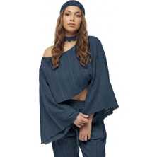 Silk House Yarasa Kol Şantuklu Crop Bluz