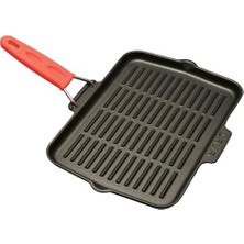 Alkar Store Silikon Tel Saplı Dökme Demir Dikdörtgen Sığ Izgara Tavası, 21 cm x 36 cm Boyut, Siyah/kırmızı