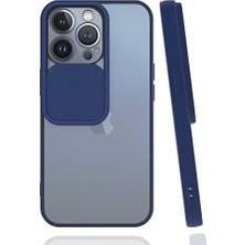 Alkar Store Apple iPhone 13 Pro ile Uyumlu Kılıf Slayt Sürgülü Arkası Buzlu Lensi Kapak - Lacivert