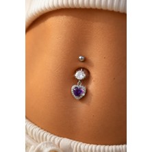 Sacce Scarves & Accessories Kalp Model Mor Taşlı Çelik Göbek Piercing