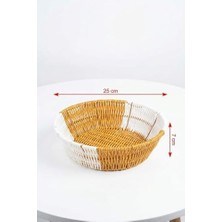 Alkar Store Yuvarlak Çift Renkli Plastik Rattan Sepet, Çok Amaçlı Banyo ve Mutfak Düzenleyici, Yıkanabilir Ekmek Meyve Sepeti, 25X7 cm
