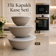 3'lü Galaksi Kapaklı Kase Seti 1 Lt 2 Lt 3 Lt Plastik Saklama ve Servis Kabı Sariva Home