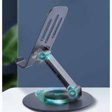 Alkar Store 360° Döner Metal Telefon ve Tablet Tutucu Stand, Katlanabilir Teleskopik, Silikon Pedli, Kaymaz Tabanlı, Ev Ofis Seyahat Için Pratik Çözüm