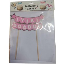 Alkar Store Iyi Ki Doğdun Pasta Üstü Banner, Pembe ve Altın Renk, 18X7 cm