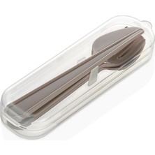 Alkar Store Plastik Çatal Kaşık Bıçak Seti Taşıma Kutulu Kamp Piknik Okul (Bej)