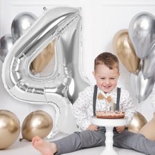 Alkar Store Xesha 4 Rakamı Doğum Günü Balonu Yaş Günü Gümüş Renk Uçan Balon 102 cm Doğum Günü ve Parti Dekorasyonu Büyük Boy Folyo Helyum Uçan Balon Yaş 4 Sayısı