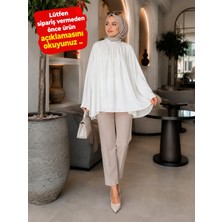 Esra Butik Tül Modal Astarlı Rahat Kalıp Tunik – Beyaz & Yağ Yeşili | Günlük ve Şık Tesettür Kombini